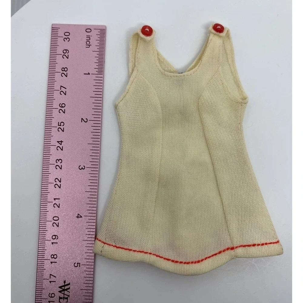 Vintage Barbie Tennis Dress Cream Color 2 Small Decorative Buttons, Snap Closure